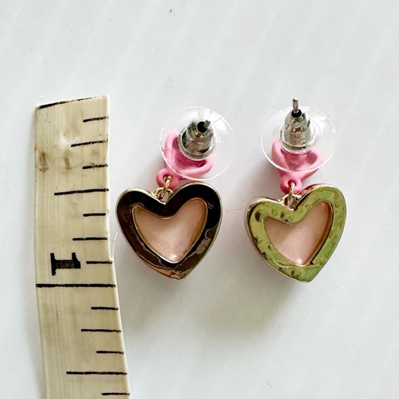 Pink Heart Tulip Earrings Gold Tone Pierced Ears Dangle - Picture 4 of 5